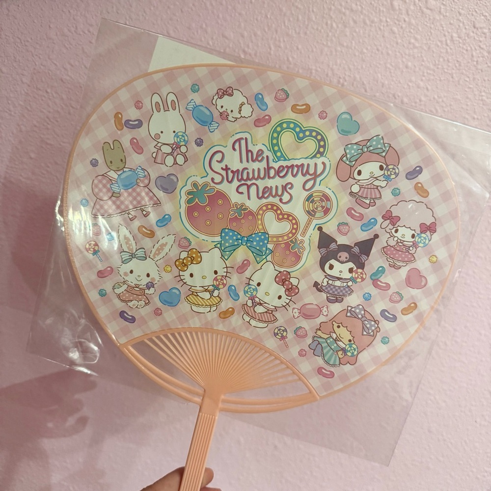 Sanrio The Strawberry News Ichigo Shinbun Summer Hand Fan Hello Kitty NEW Japan